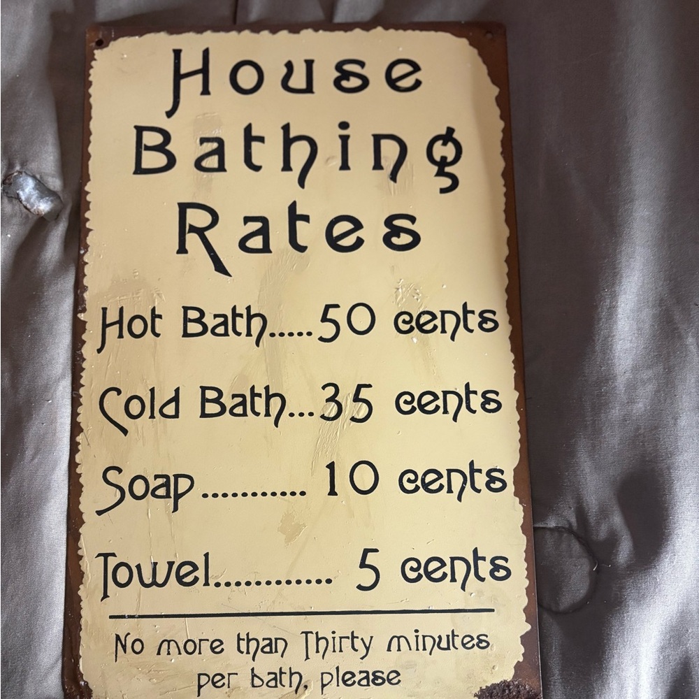 Vintage Bathing Rates Sign - Cream